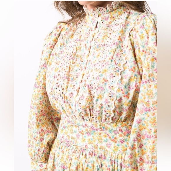 byTiMo Cotton Slub Mini Dress Floral Print Eyelet Lace Flower Garden in Medium - Picture 8 of 11